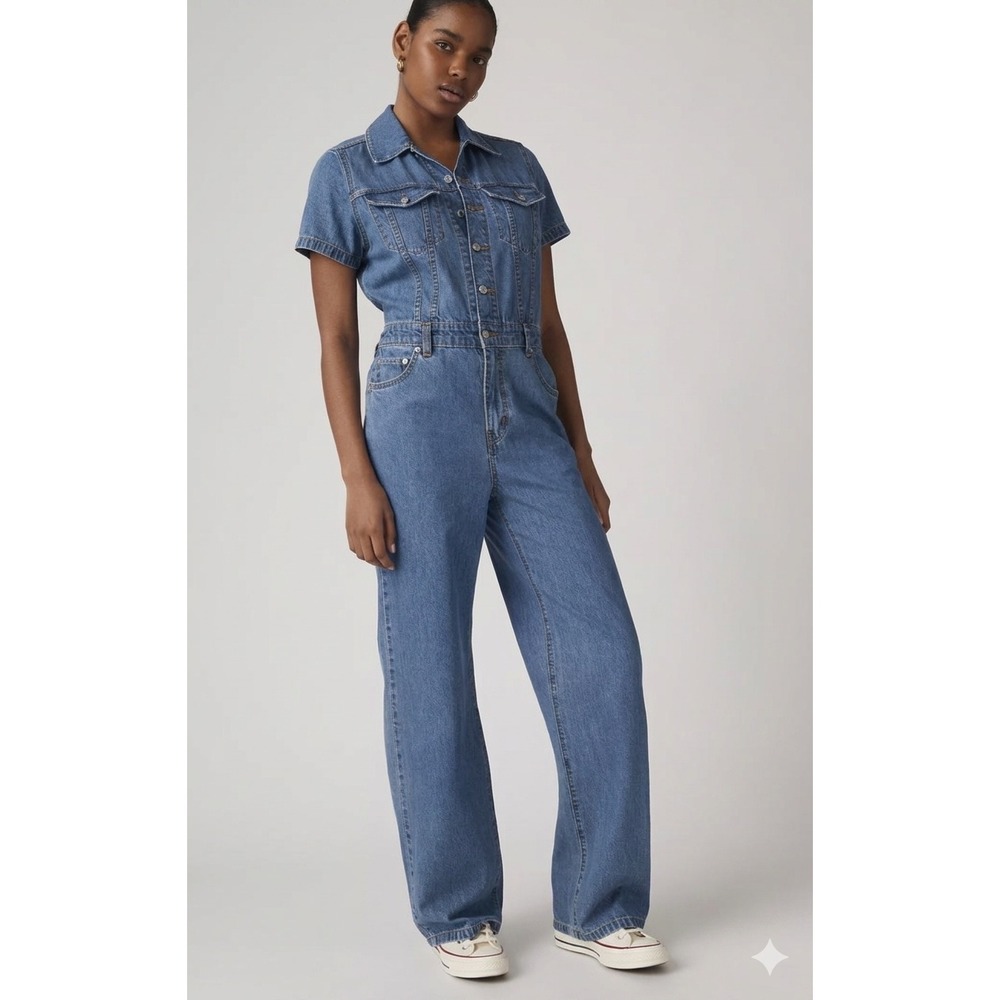 Levi's Blue Short-Sleeve Denim Jumpsuit